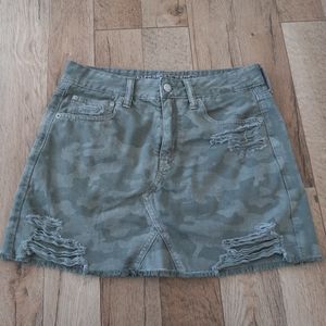 American Eagle Outfitters Hi Rise Festival Mini Distressed Camo Denim Skirt
